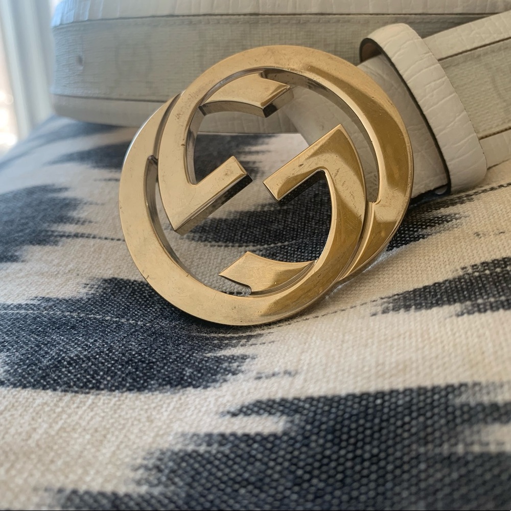 Authentic Gucci Belt •Canvas Leather, Monogram •White/Off White, Gold •Unisex